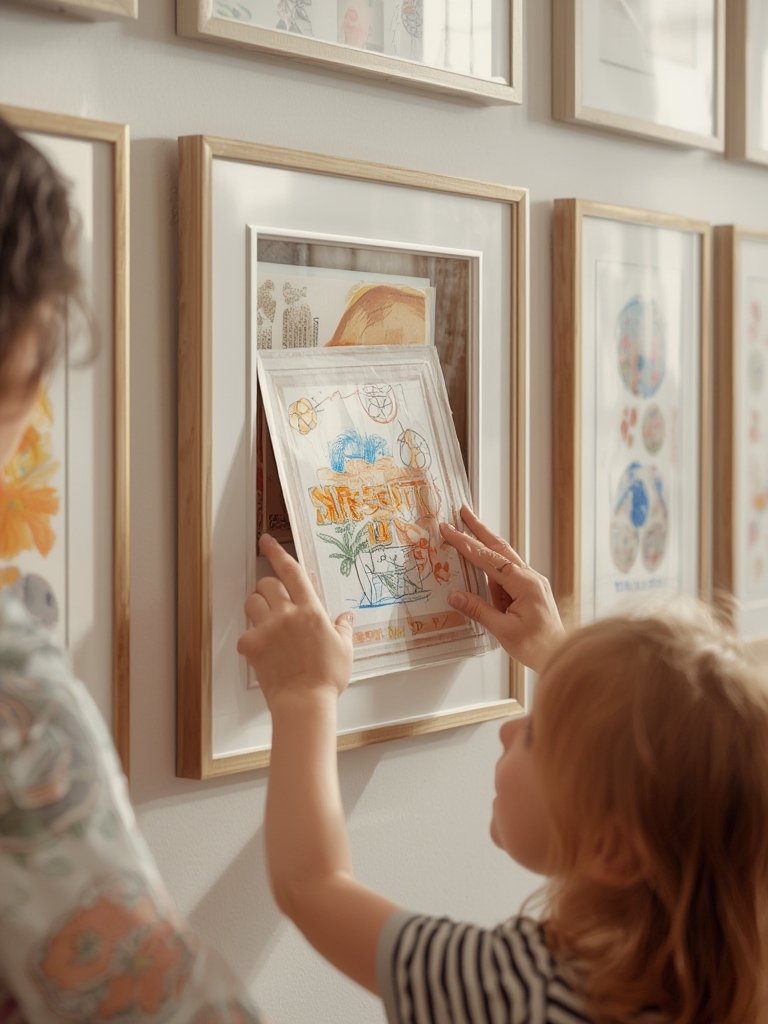 Americanflat Kids Artwork Frame Changeable with multiple art pieces displayed